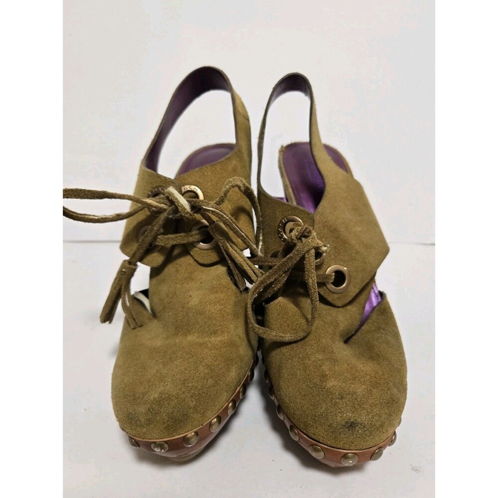 Coach Heels Womens 8.5 B Poppy Rena Brown Suede Studded Platform Clogs - Picture 3 of 8